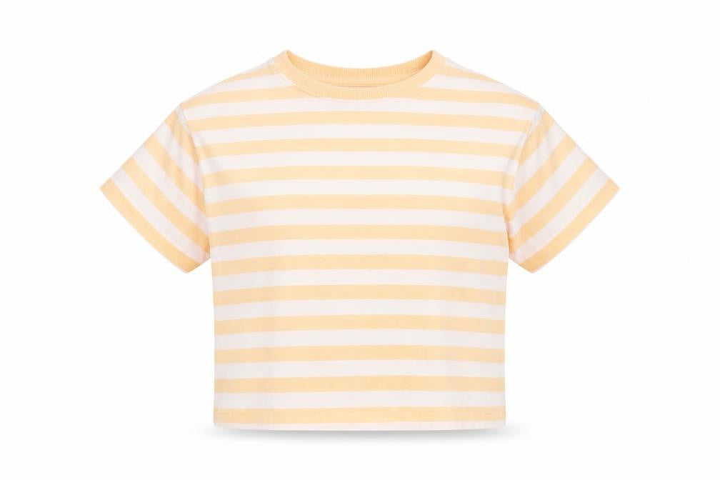 Marks & Spencer Girls Orange Striped Cotton Basic T-Shirt Size 7-8 Years Round Neck Pullover