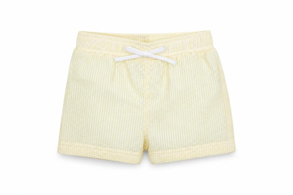 Marks & Spencer Baby Yellow Striped Cotton Cropped Trousers Size 3-6 Months Drawstring