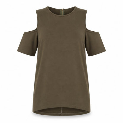 Warehouse Womens Green Polyester Basic Blouse Size 8 Round Neck - Cold Shoulder