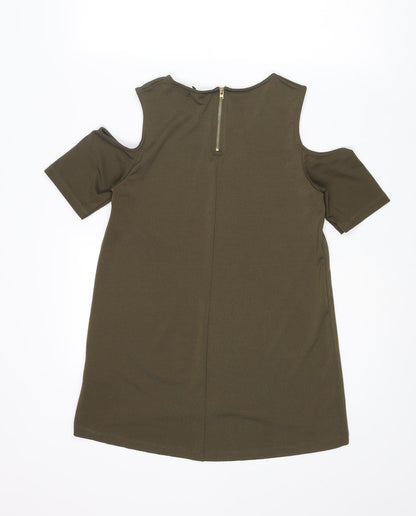 Warehouse Womens Green Polyester Basic Blouse Size 8 Round Neck - Cold Shoulder