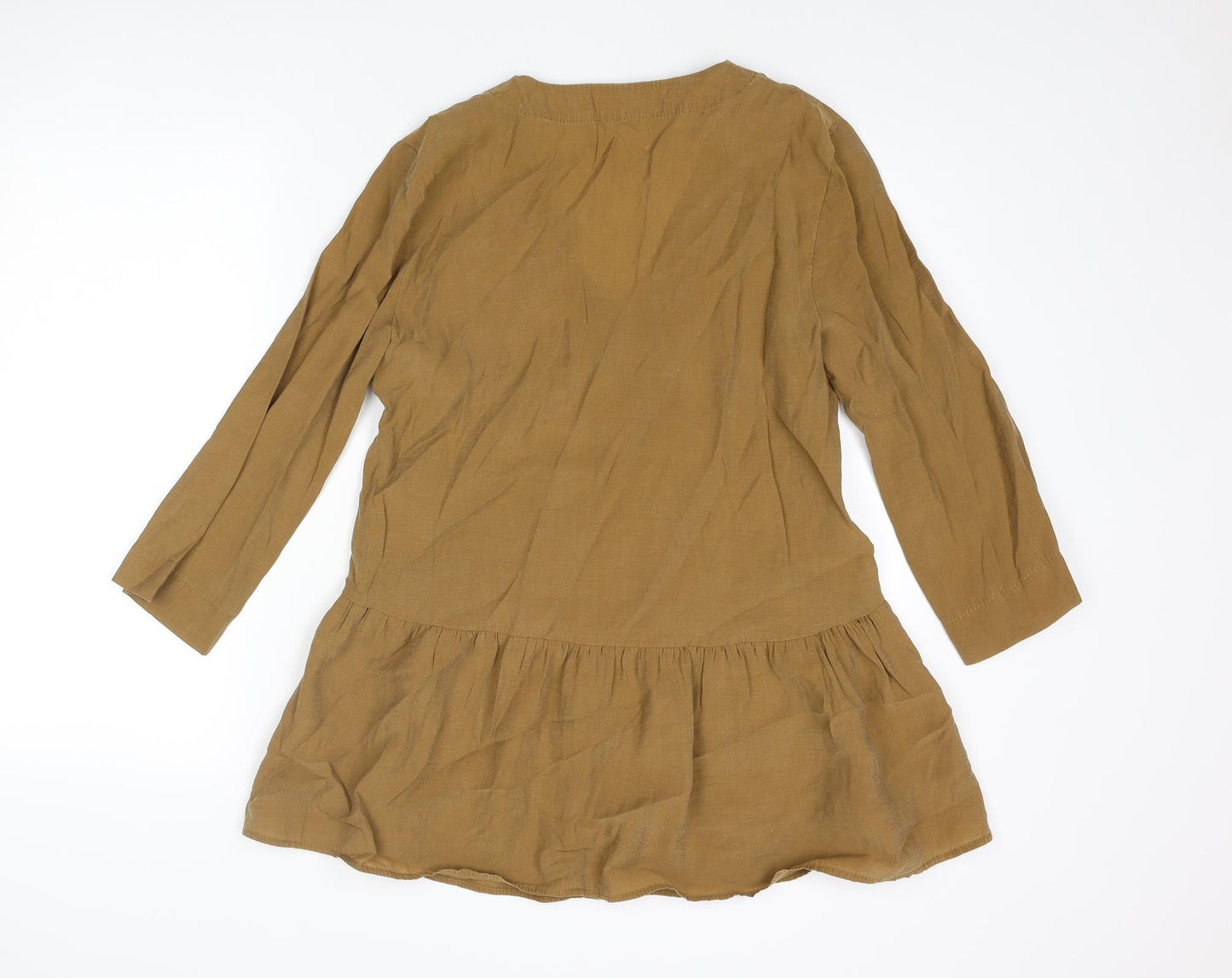 Zara Womens Brown Lyocell Tunic Blouse Size XS V-Neck - Frill