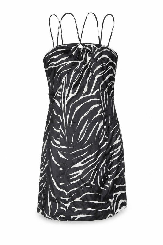 Zara Womens Black Animal Print Polyester Slip Dress Size M Sweetheart Zip - Keyhole Front Zebra Print