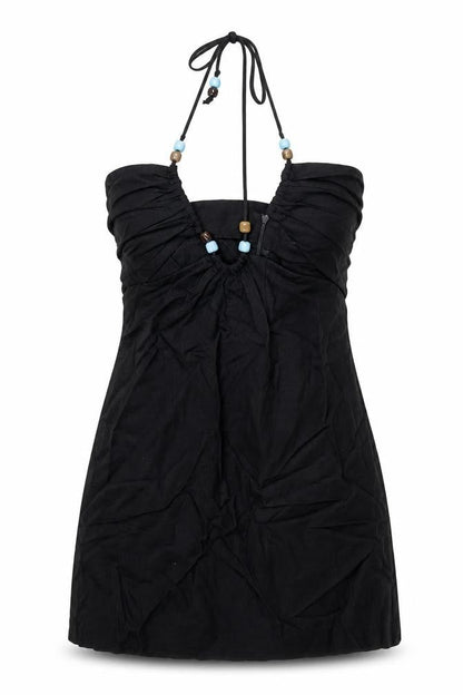 Zara Womens Black Viscose Mini Size XS Halter Zip - Beaded Tie
