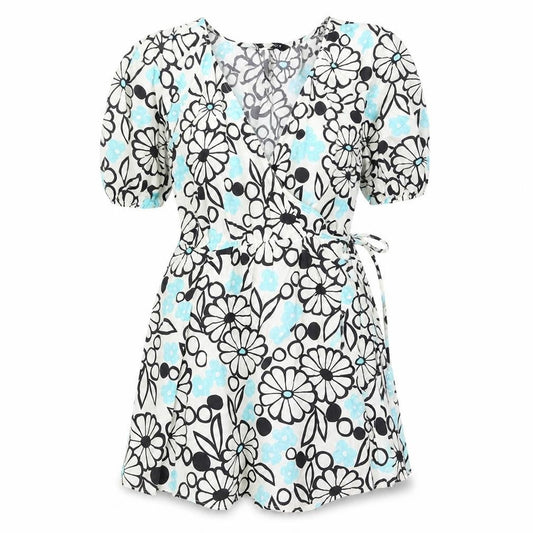 Zara Womens Ivory Floral Cotton Wrap Dress Size XS V-Neck Tie - Rouched