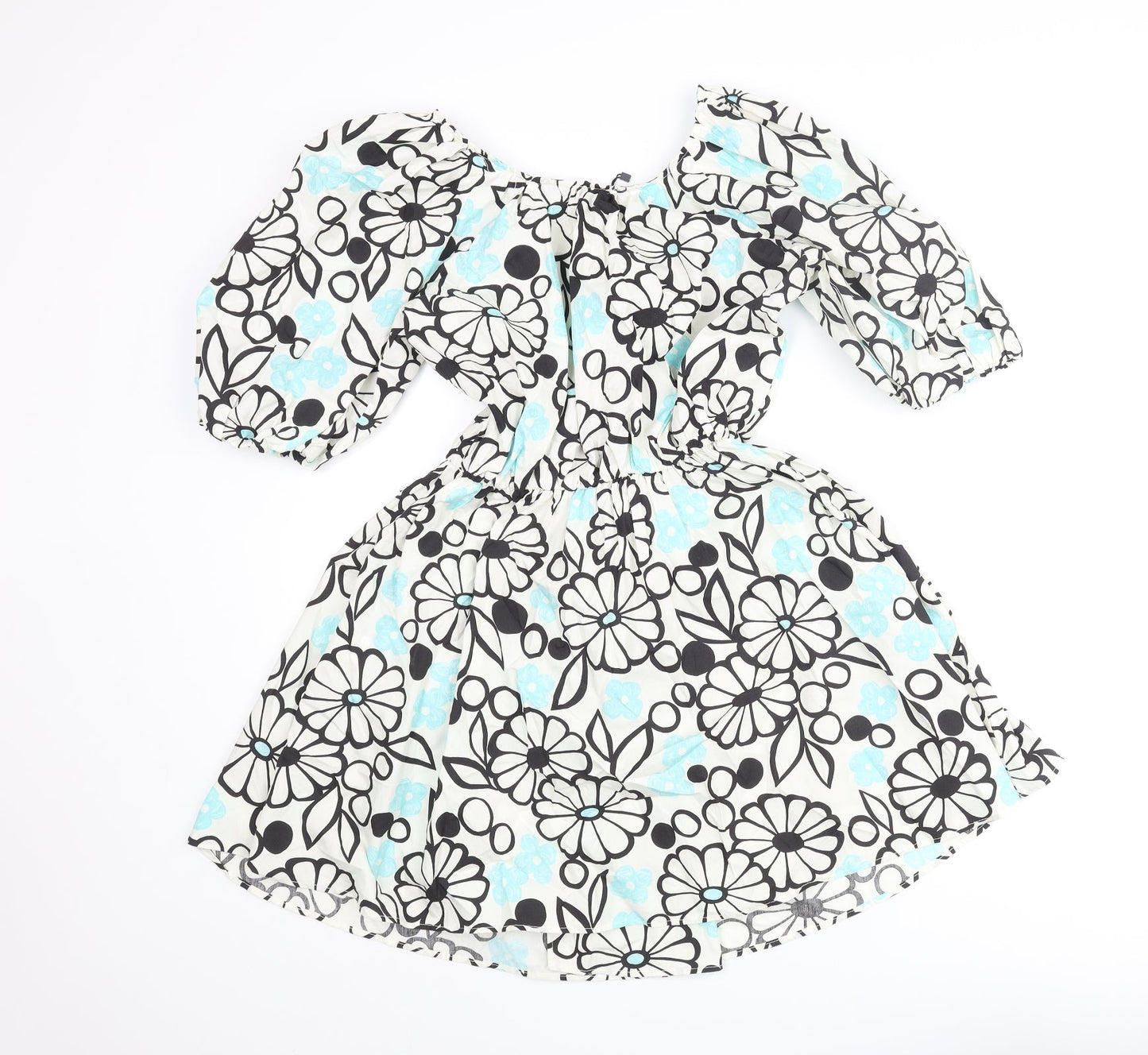 Zara Womens Ivory Floral Cotton Wrap Dress Size XS V-Neck Tie - Rouched