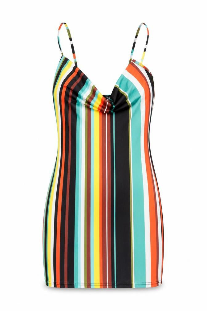 Missguided Womens Multicoloured Striped Polyester Mini Size 10 Cowl Neck Pullover