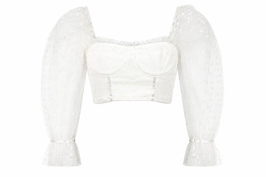 New Look Womens Ivory Polka Dot Polyester Cropped Blouse Size 8 Sweetheart - Frill