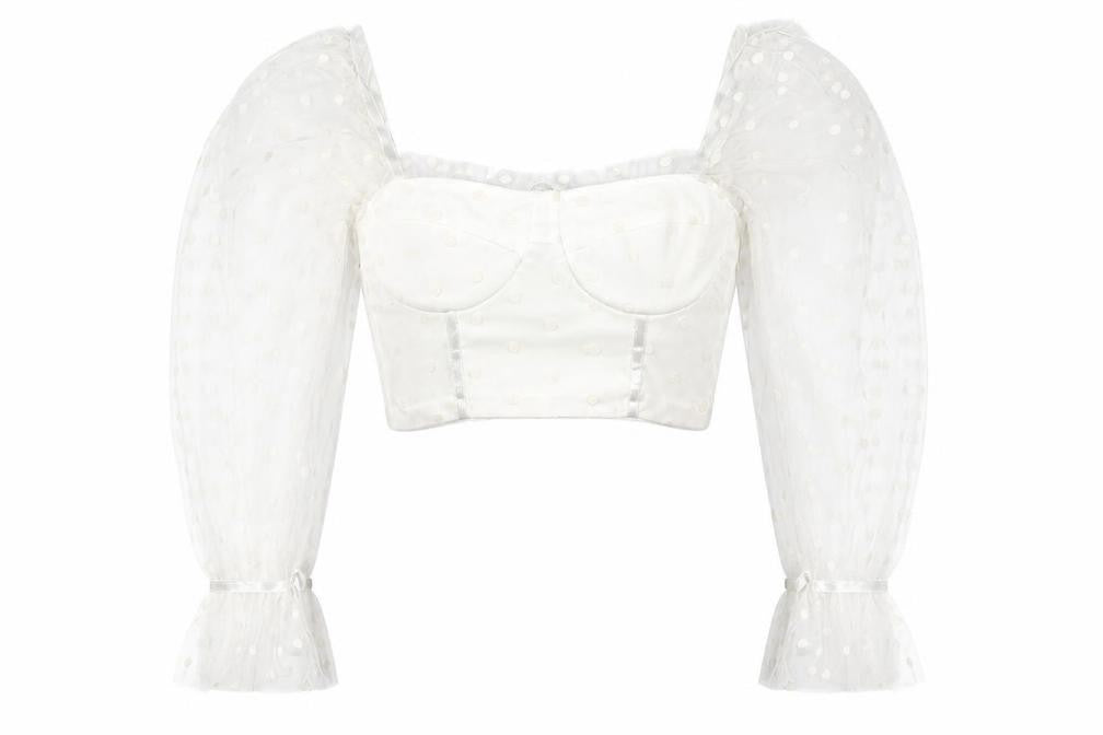 New Look Womens Ivory Polka Dot Polyester Cropped Blouse Size 8 Sweetheart - Frill