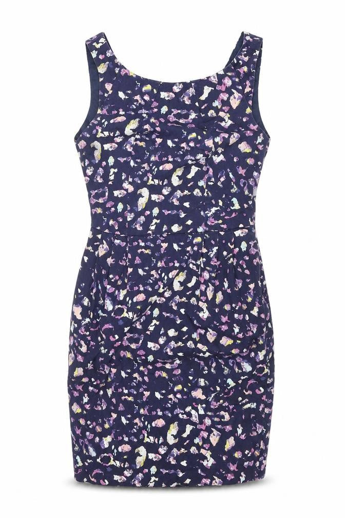 Coast Womens Blue Geometric Cotton Mini Size 6 Scoop Neck Zip