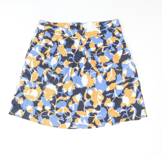 SOFT GREY Womens Multicoloured Floral Cotton A-Line Skirt Size 10 Zip - Pleated