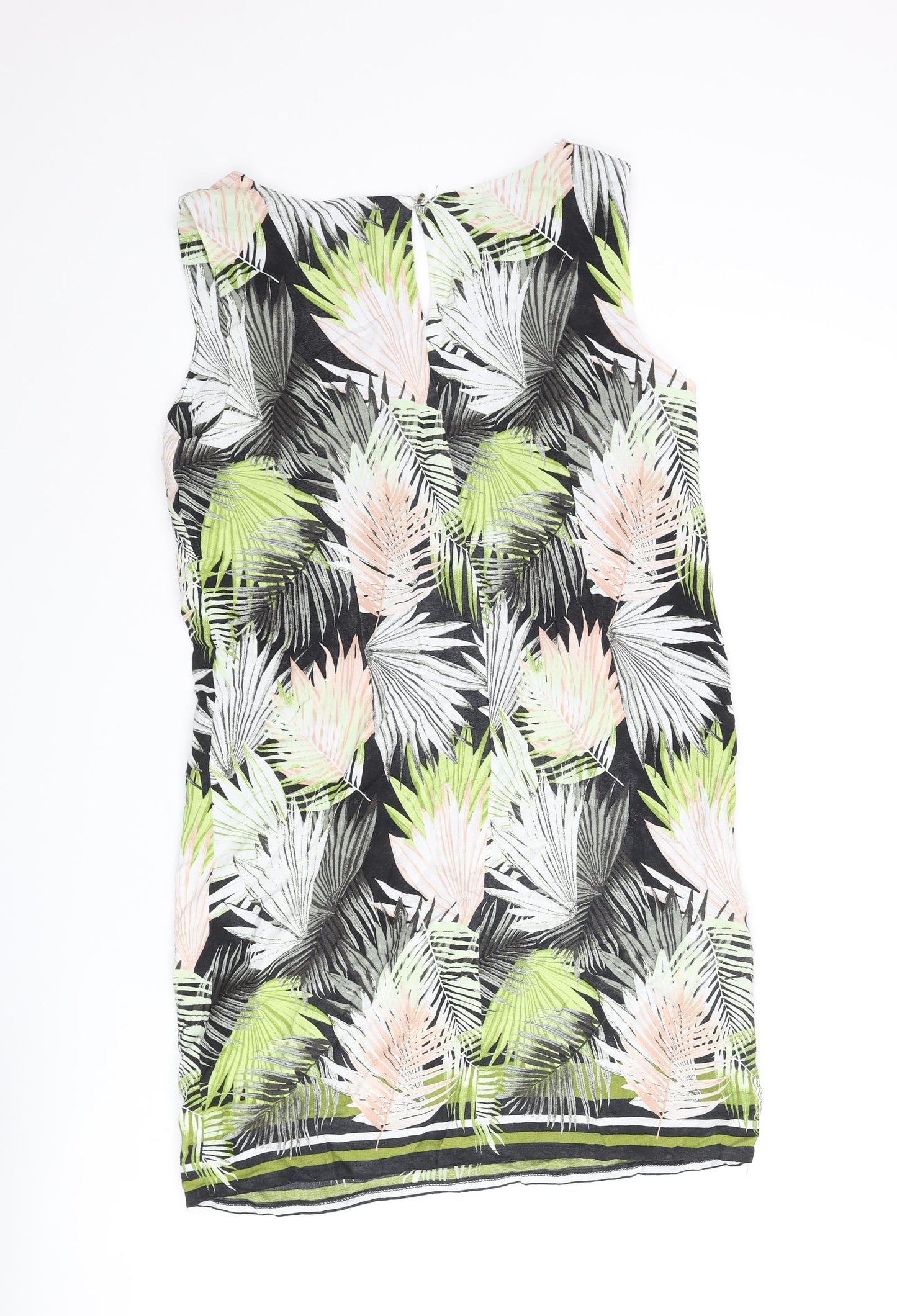 Wallis Womens Multicoloured Geometric Viscose Shift Size 10 Round Neck Button - Leaf Print