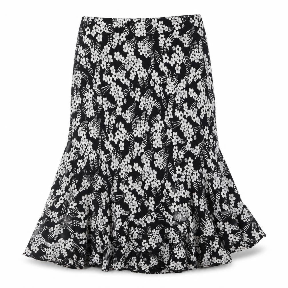 CMD Womens Black Floral Polyester Trumpet Skirt Size 14