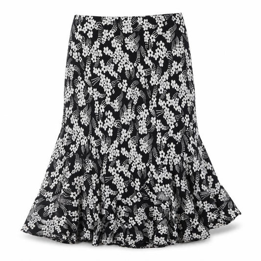 CMD Womens Black Floral Polyester Trumpet Skirt Size 14