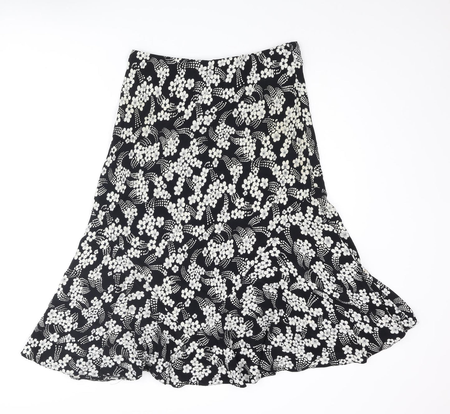 CMD Womens Black Floral Polyester Trumpet Skirt Size 14