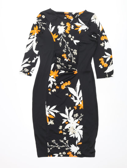 Marks & Spencer Womens Black Polyester Bodycon Size 10 Boat Neck Pullover - Floral Print