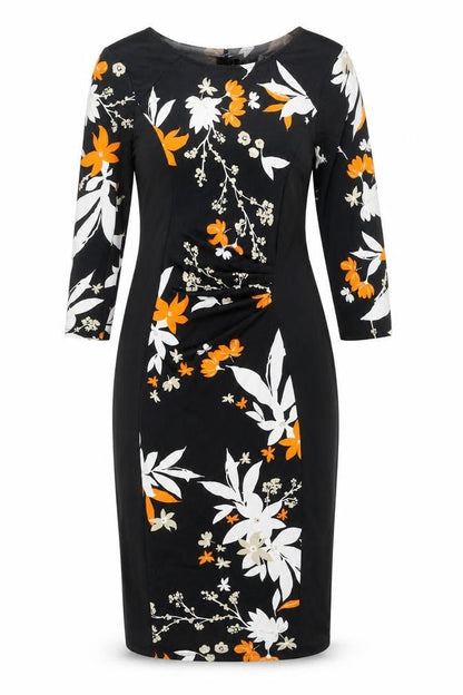 Marks & Spencer Womens Black Polyester Bodycon Size 10 Boat Neck Pullover - Floral Print