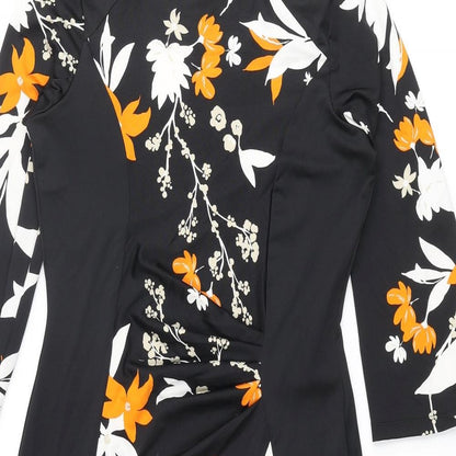 Marks & Spencer Womens Black Polyester Bodycon Size 10 Boat Neck Pullover - Floral Print