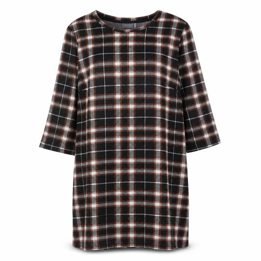 b.young Womens Black Check Polyester Shift Size XL Round Neck Pullover