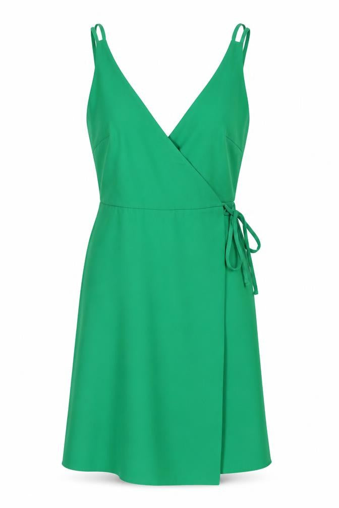 Topshop Womens Green Polyester Wrap Dress Size 6 V-Neck Button