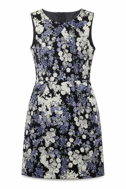 H&M Womens Multicoloured Floral Polyester Shift Size 8 Round Neck Zip