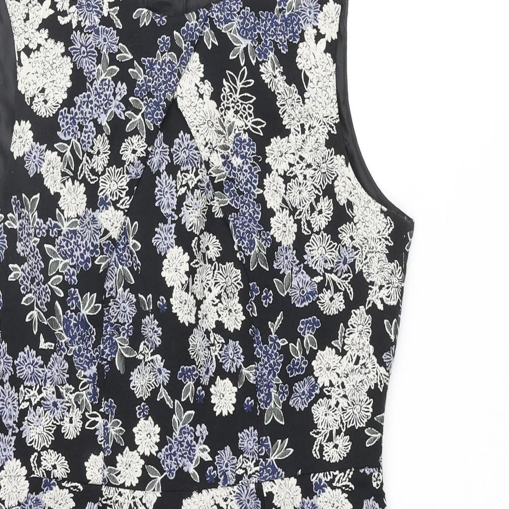 H&M Womens Multicoloured Floral Polyester Shift Size 8 Round Neck Zip