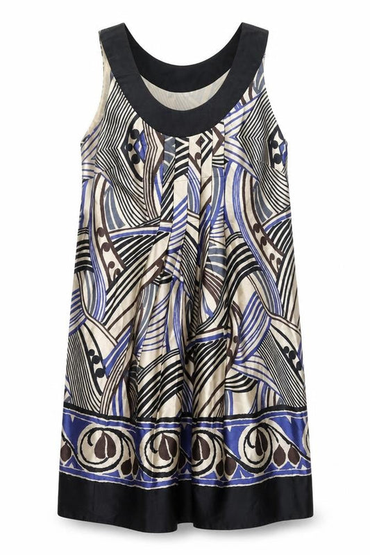 Next Womens Multicoloured Geometric Polyester Shift Size 12 Scoop Neck Pullover - Pleated