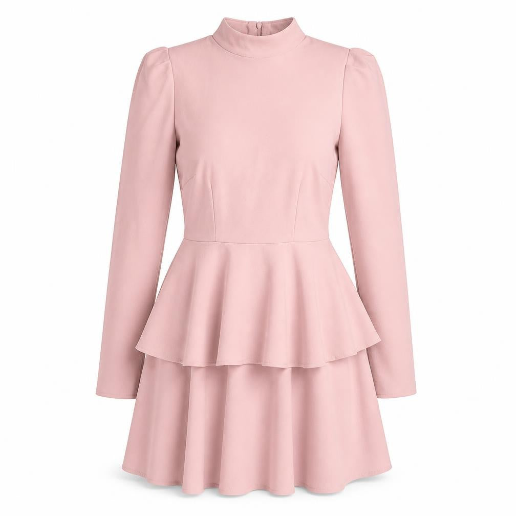 PRETTYLITTLETHING Womens Pink Polyester A-Line Size 4 Mock Neck Zip - Layered Frill