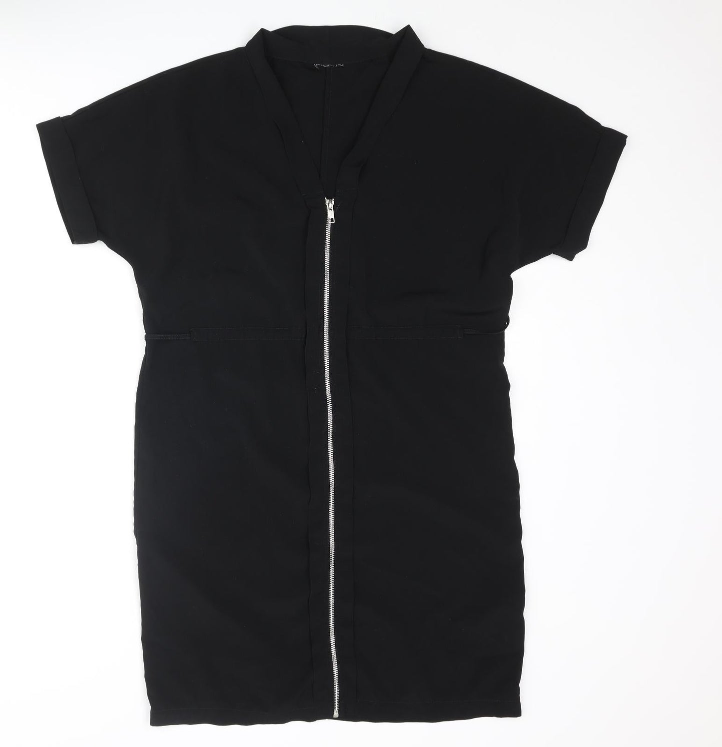 VILA Womens Black Polyester Shift Size XS V-Neck Zip - Belted