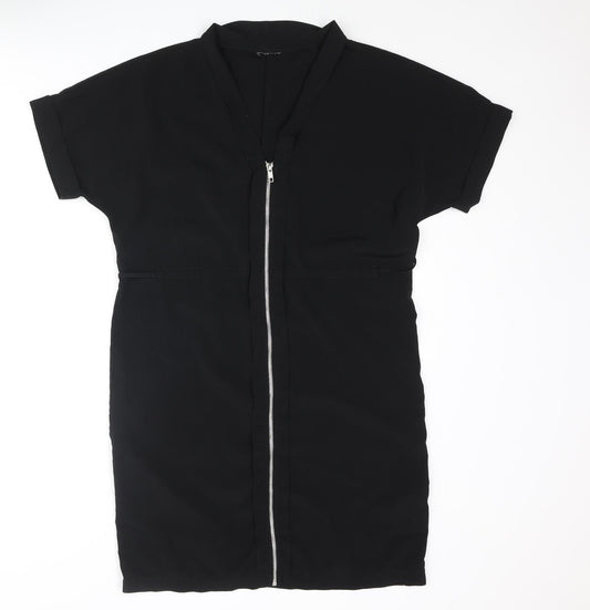 VILA Womens Black Polyester Shift Size XS V-Neck Zip - Belted