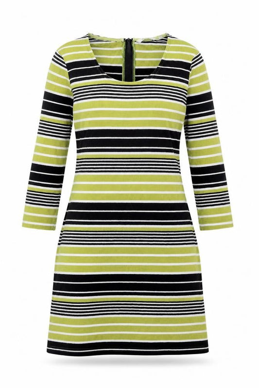 Adini Womens Green Striped Cotton Mini Size S Scoop Neck Zip