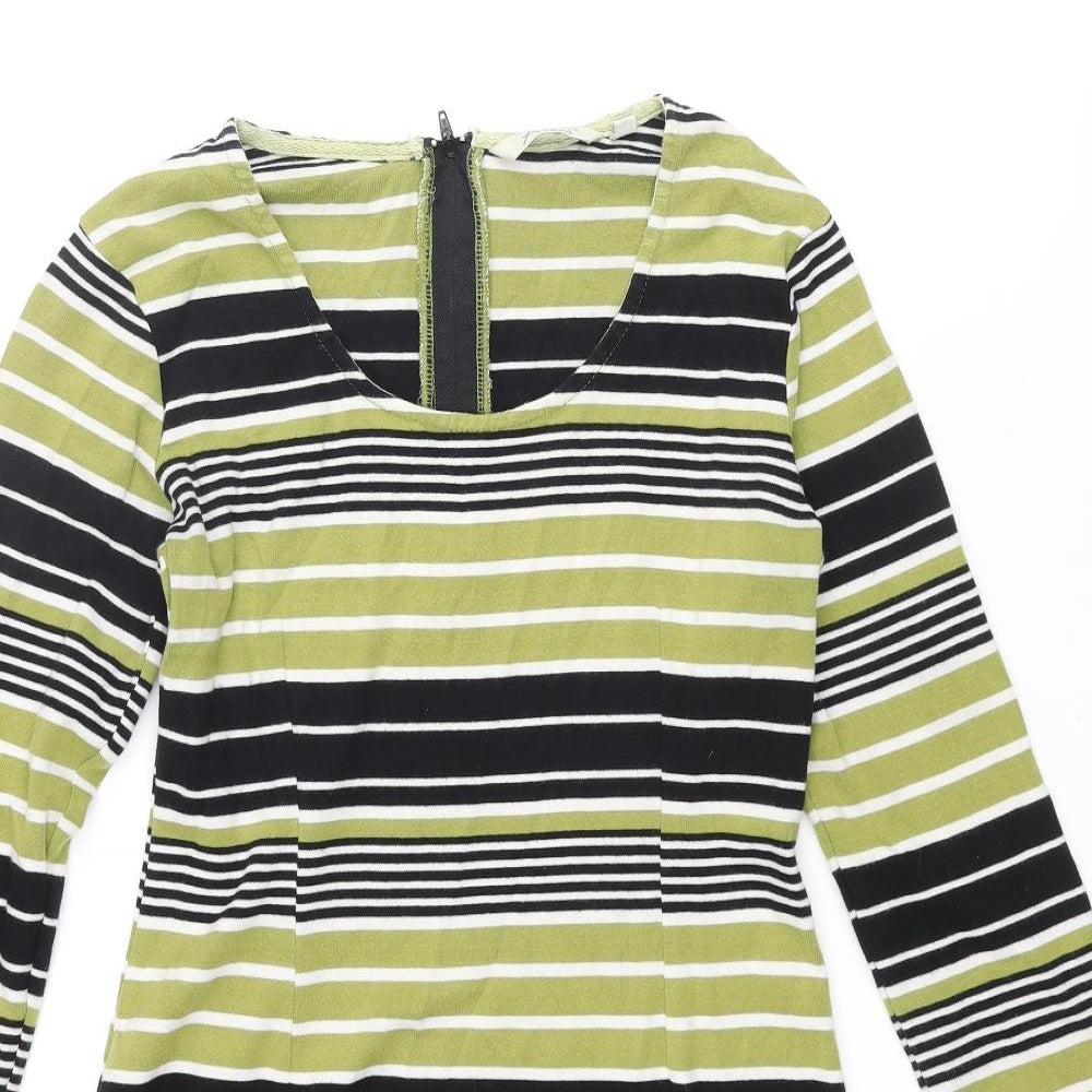 Adini Womens Green Striped Cotton Mini Size S Scoop Neck Zip