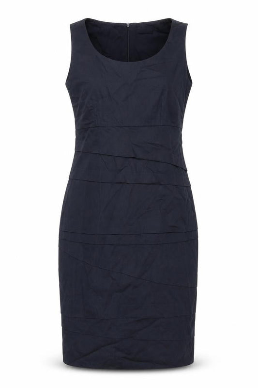 James Lakeland Womens Blue Cotton Pencil Dress Size 18 Scoop Neck Zip - Pleated
