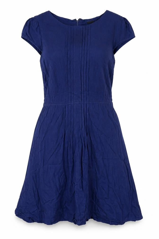 ASOS Womens Blue Viscose A-Line Size 12 Round Neck Zip - Pleated