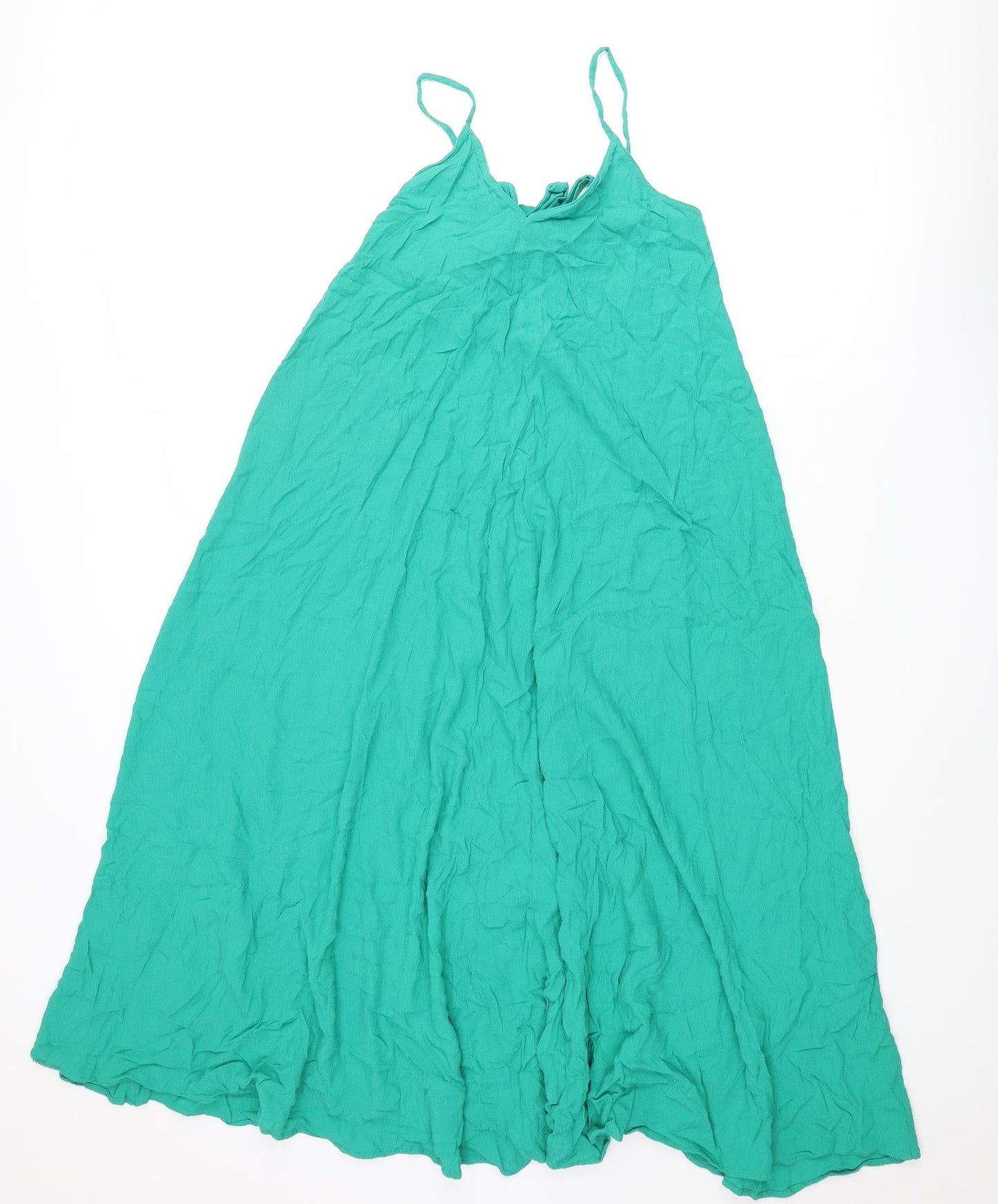 Zara Womens Green Viscose A-Line Size XS V-Neck Tie