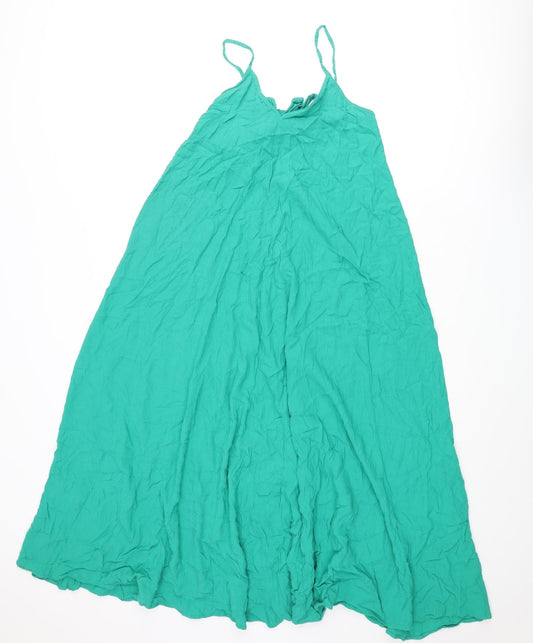 Zara Womens Green Viscose A-Line Size XS V-Neck Tie