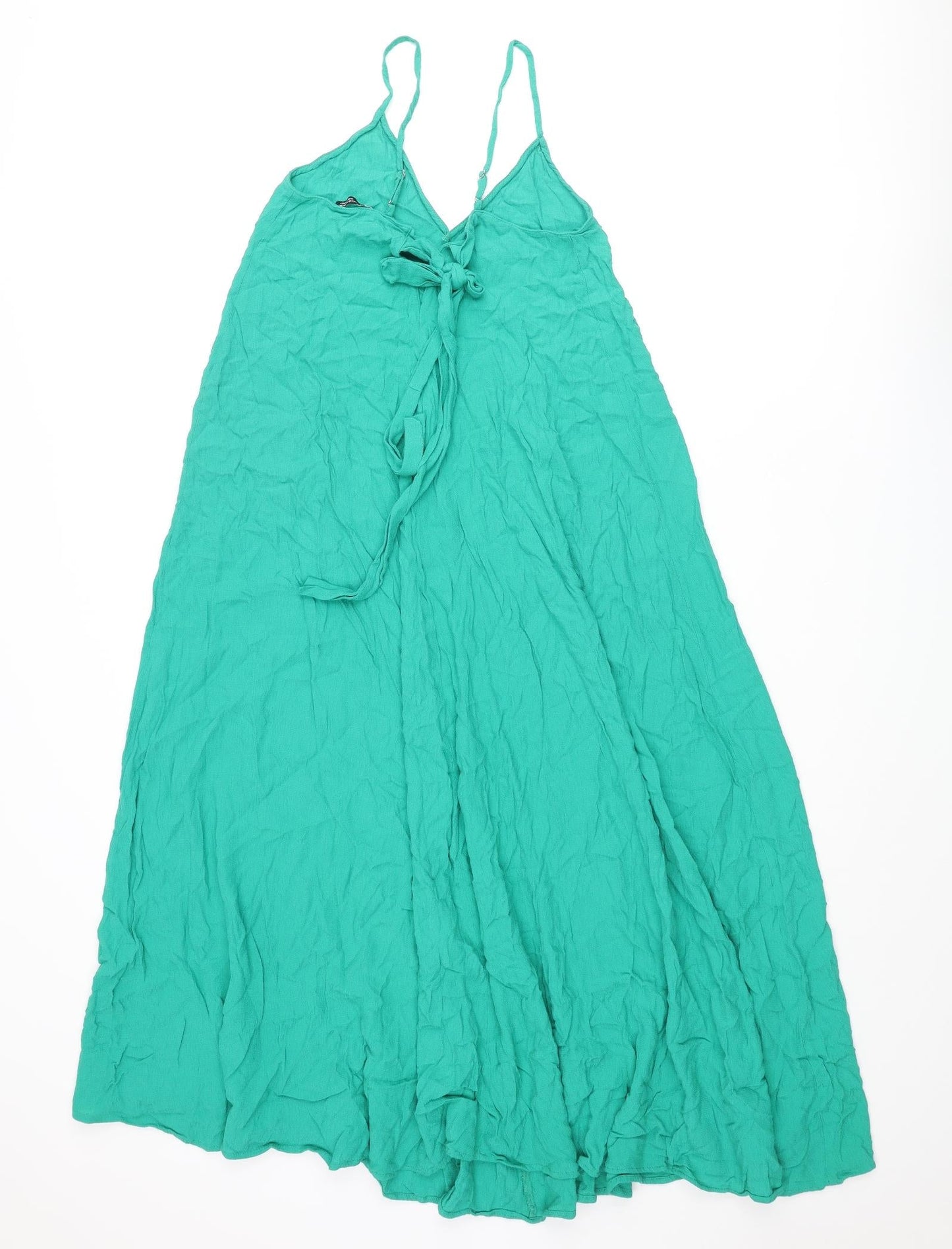 Zara Womens Green Viscose A-Line Size XS V-Neck Tie