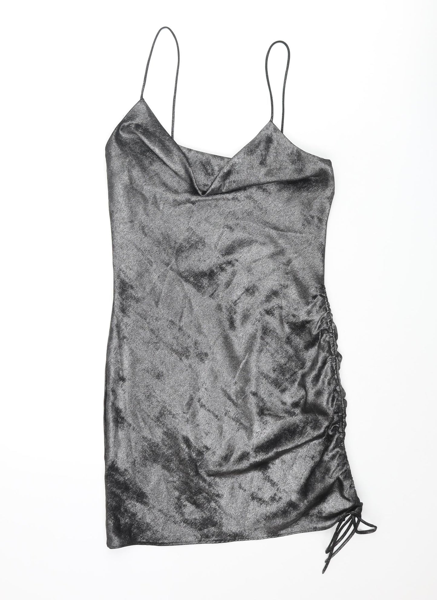 Topshop Womens Silver Polyester Slip Dress Size 8 Cowl Neck Pullover - Drawstring