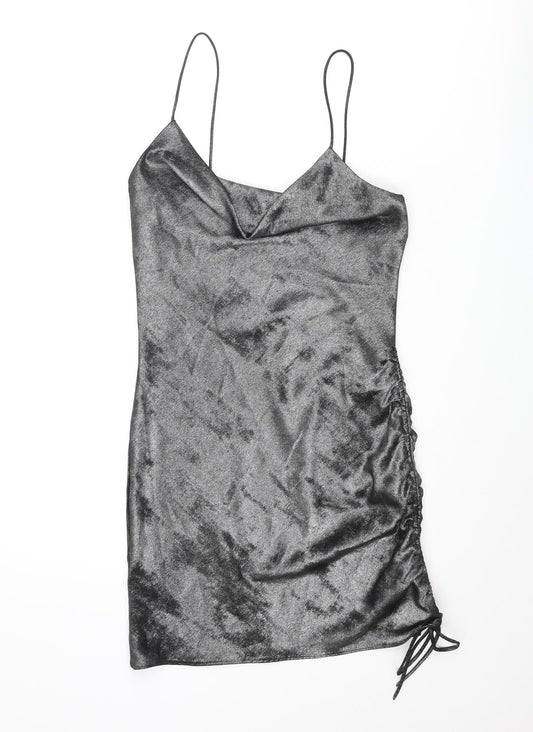 Topshop Womens Silver Polyester Slip Dress Size 8 Cowl Neck Pullover - Drawstring