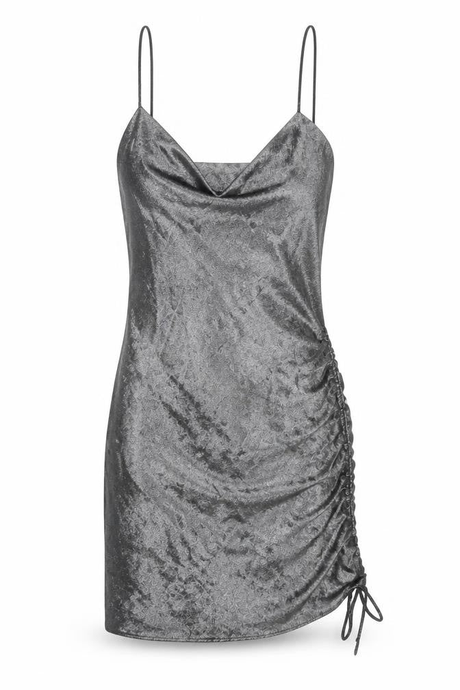 Topshop Womens Silver Polyester Slip Dress Size 8 Cowl Neck Pullover - Drawstring