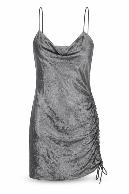 Topshop Womens Silver Polyester Slip Dress Size 8 Cowl Neck Pullover - Drawstring