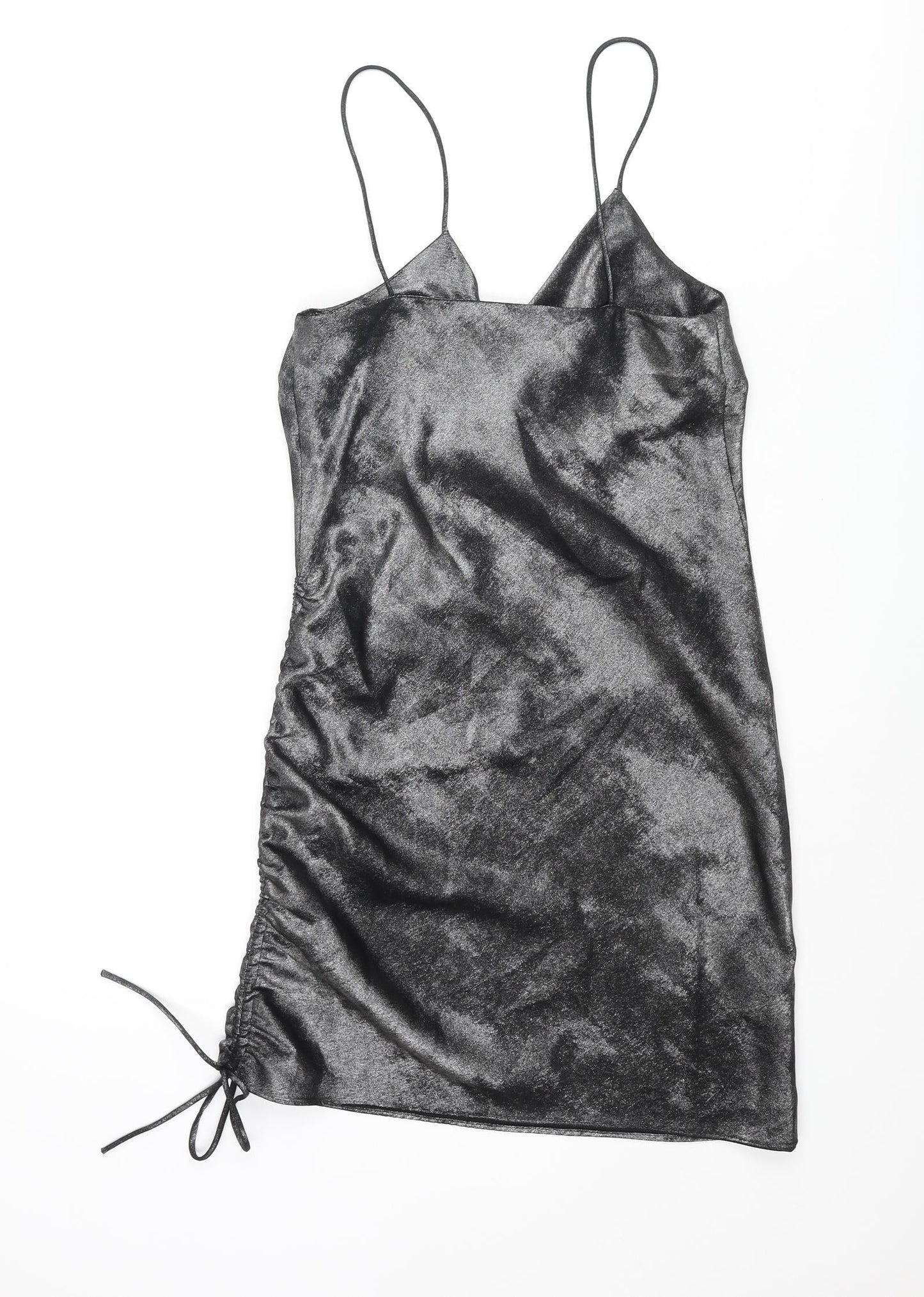 Topshop Womens Silver Polyester Slip Dress Size 8 Cowl Neck Pullover - Drawstring