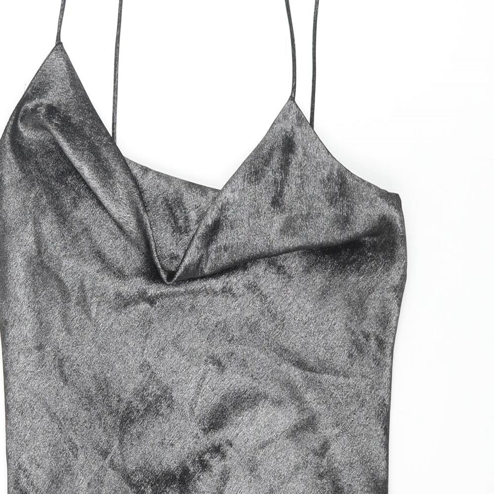 Topshop Womens Silver Polyester Slip Dress Size 8 Cowl Neck Pullover - Drawstring
