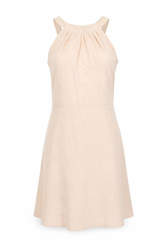 New Look Womens Beige Polyester Shift Size 8 Round Neck Button - Open Back