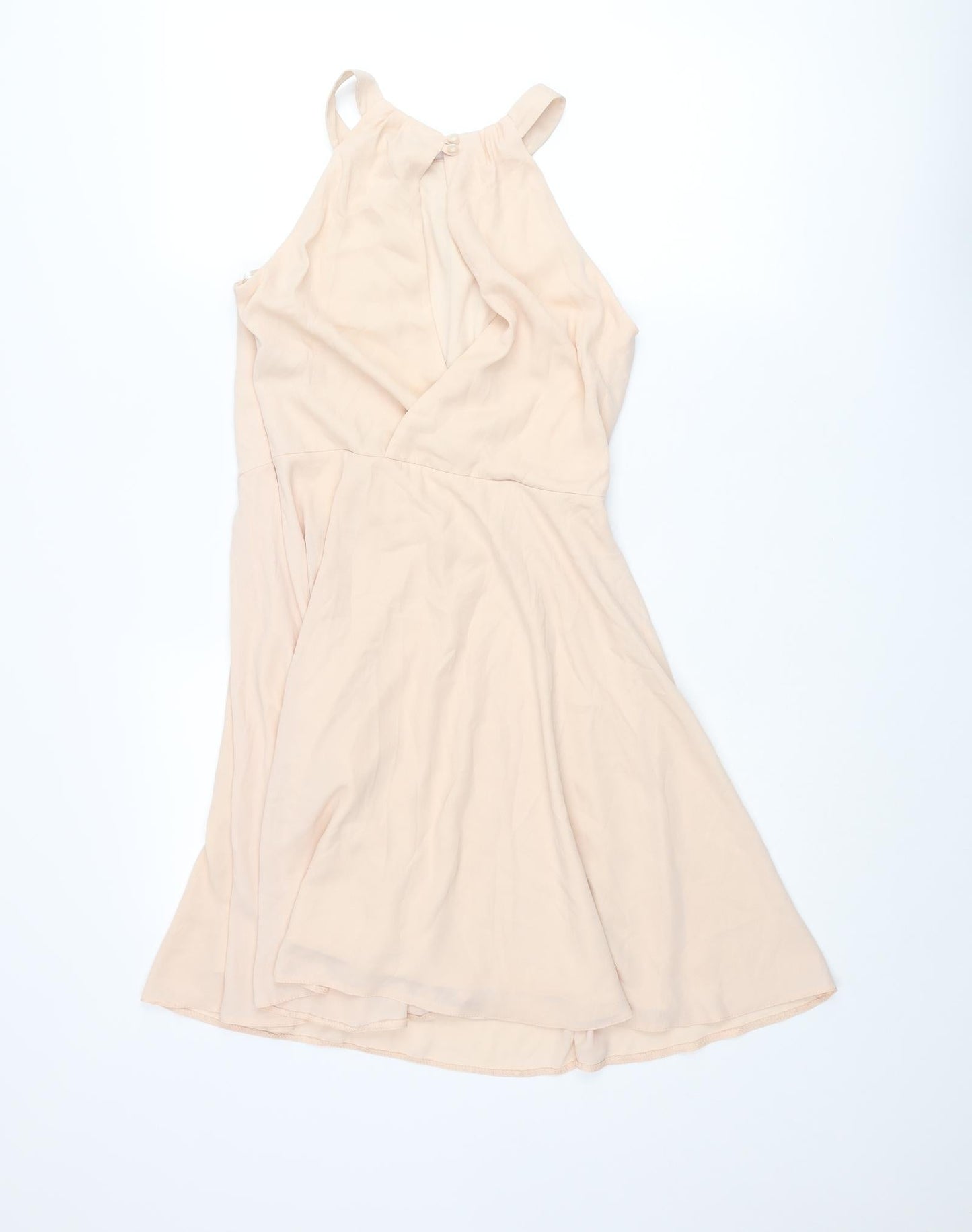 New Look Womens Beige Polyester Shift Size 8 Round Neck Button - Open Back