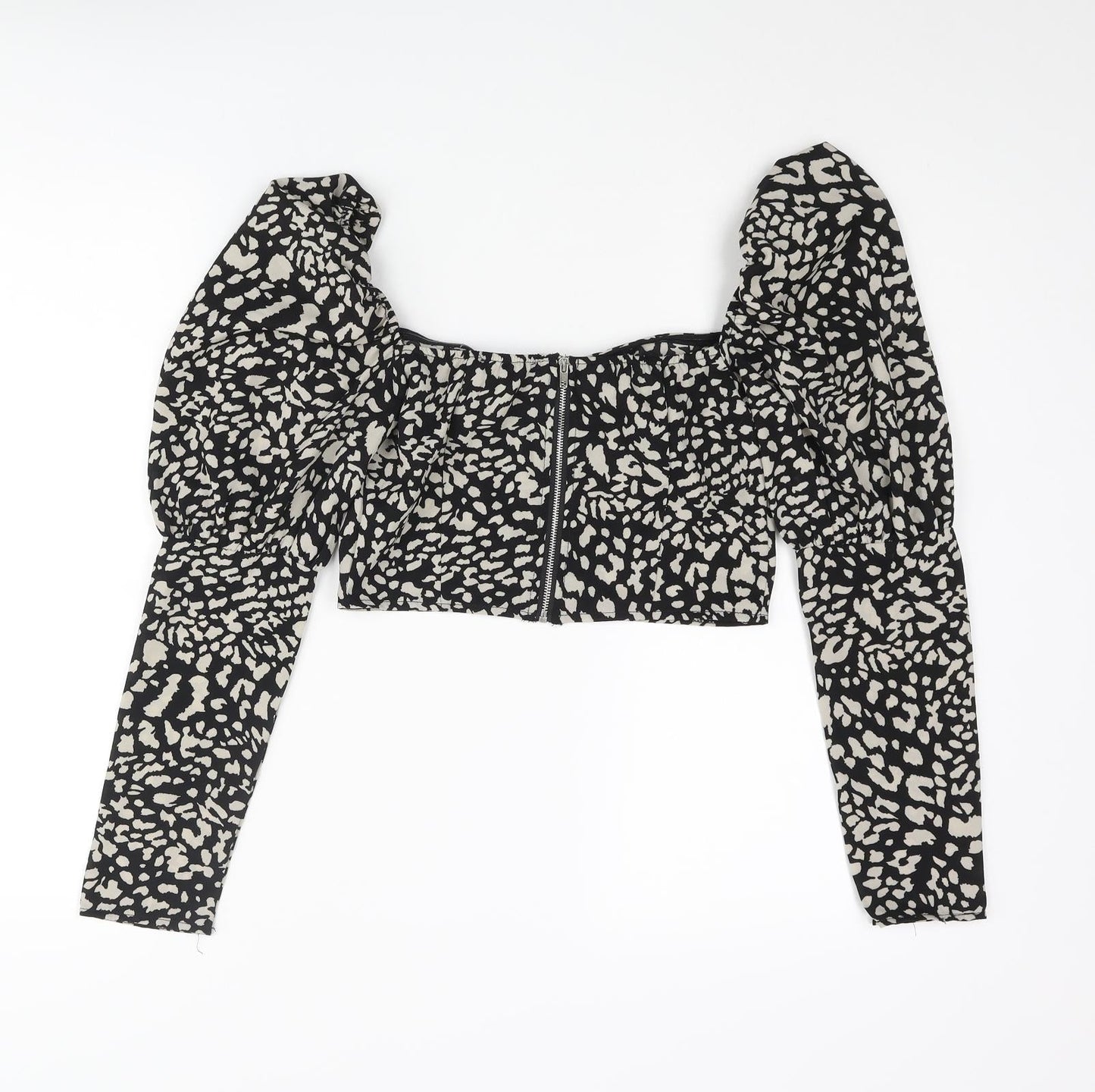 In the Style Womens Black Animal Print Polyester Cropped Blouse Size 8 Sweetheart - Cheetah Print
