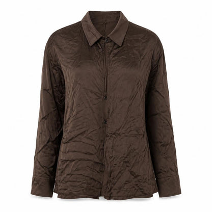 Zara Womens Brown Viscose Basic Button-Up Size L Collared - Keyhole Rouched