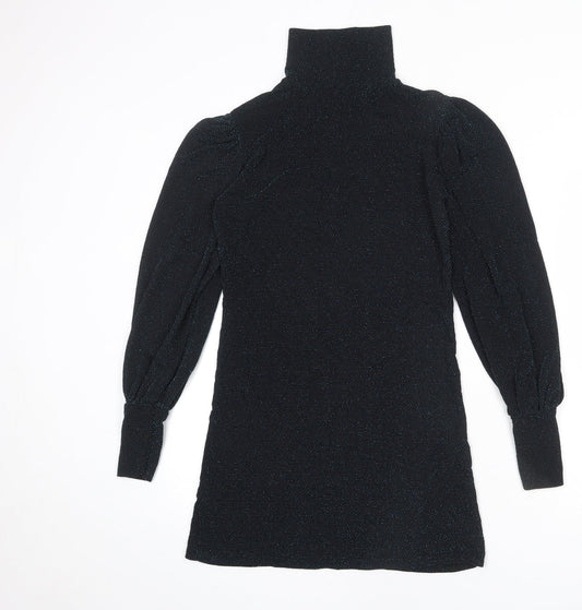 Misspap Womens Black Polyester Sheath Size 6 Mock Neck Pullover - Sparkle