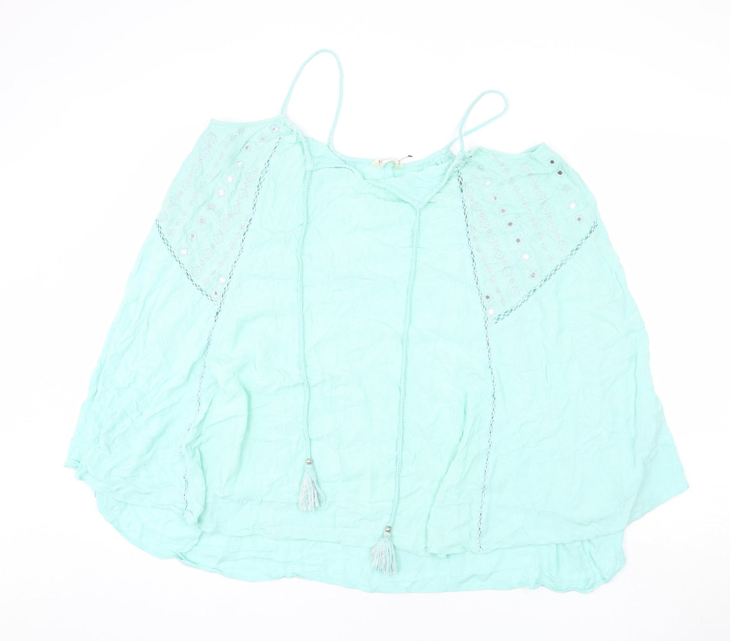 Accessorize Womens Green Viscose Cover Up Size M - Embroidered Detail, Sequins, Tassles