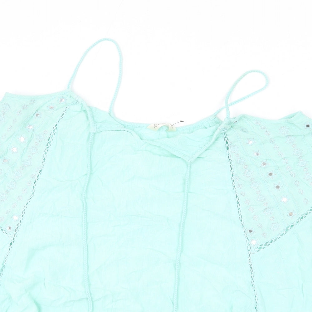 Accessorize Womens Green Viscose Cover Up Size M - Embroidered Detail, Sequins, Tassles