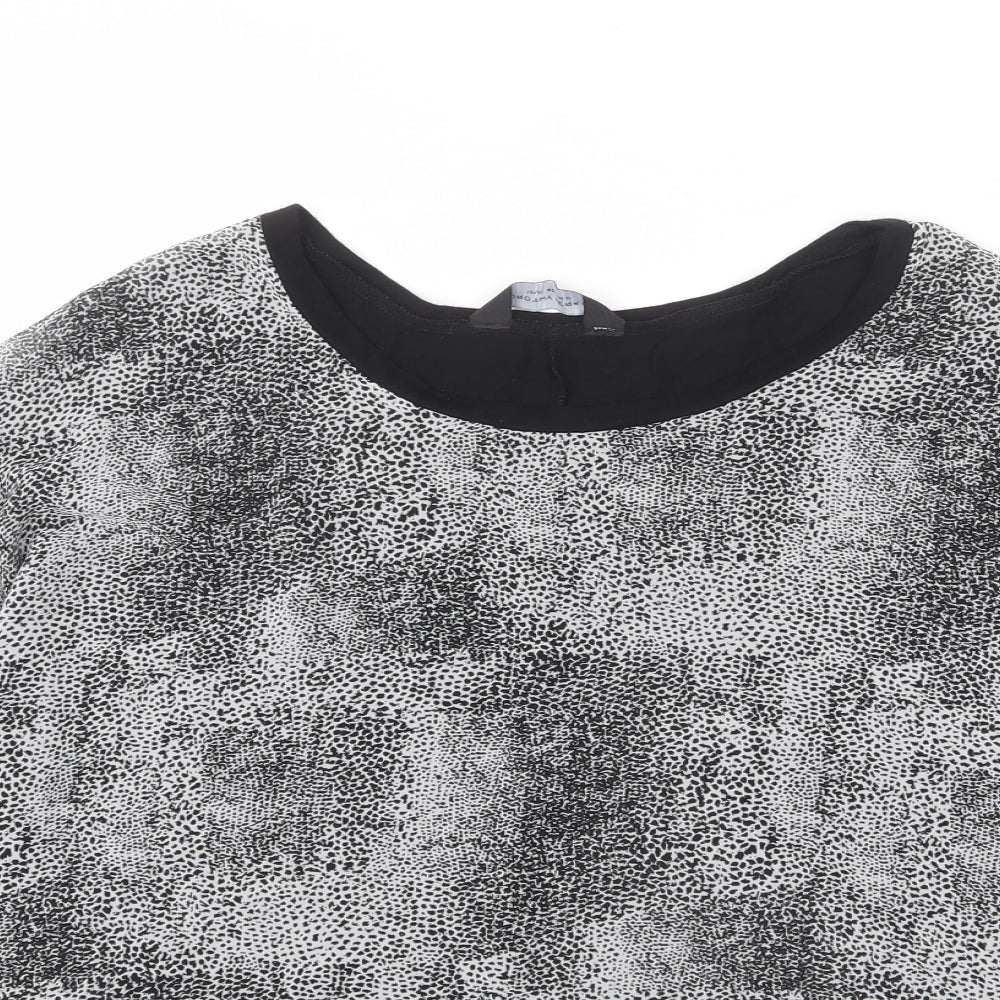 Dorothy Perkins Womens Grey Geometric Polyester Basic Blouse Size 12 Round Neck